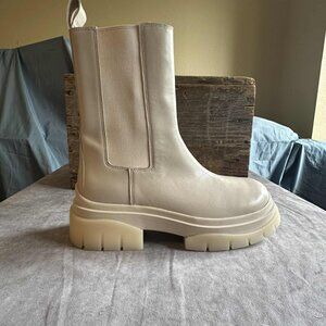 ASH Squall S Whisper Chunky Platform Chelsea Boots – Ivory Leather – Size 9 NWT